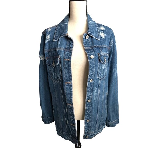 Iris Jean Jacket Mid Length Deconstructed Large Cut Back Frayed Size XL - Picture 5 of 8